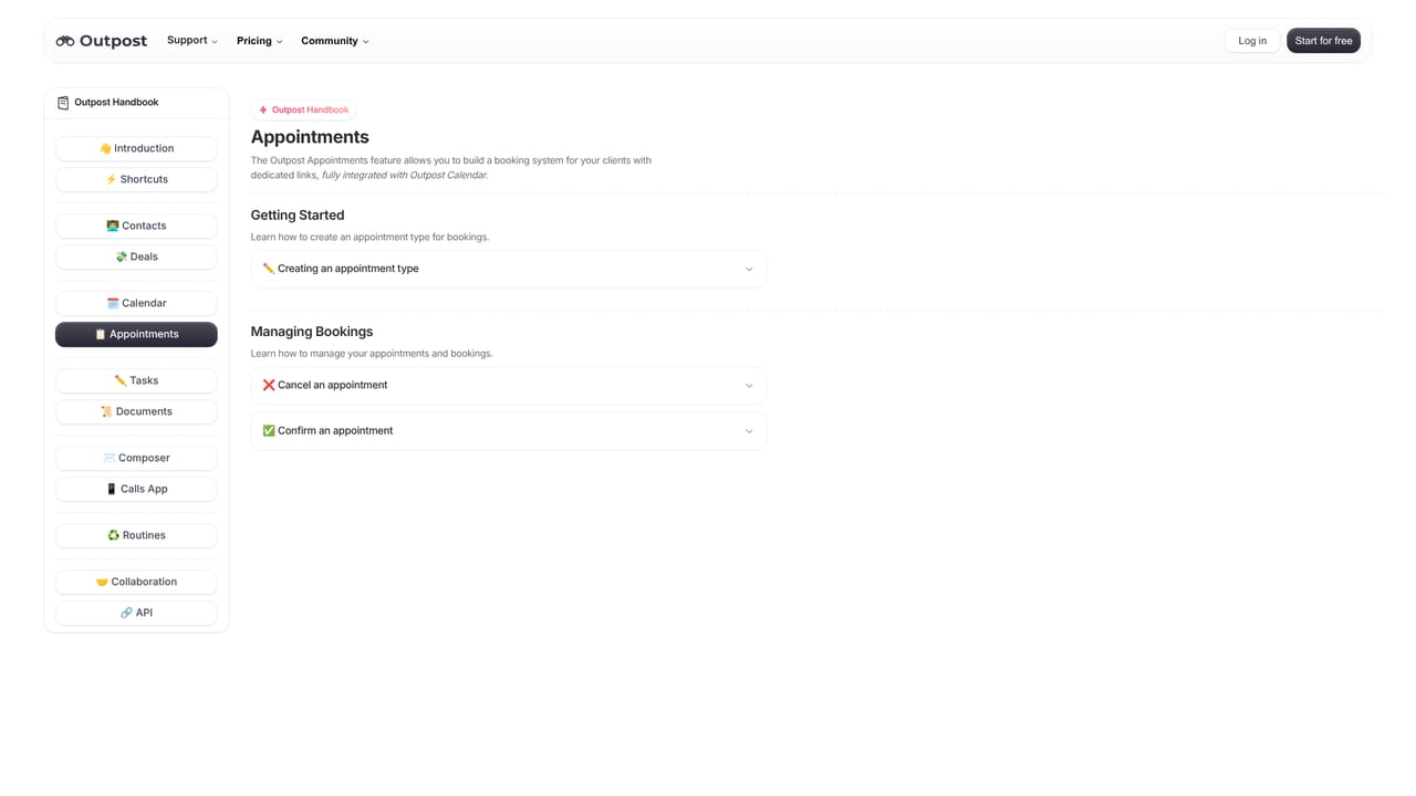 Outpost CRM — Set up your booking link and calendar