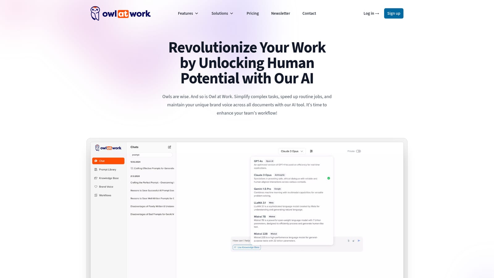 Owl at Work — Sign up and start the free trial