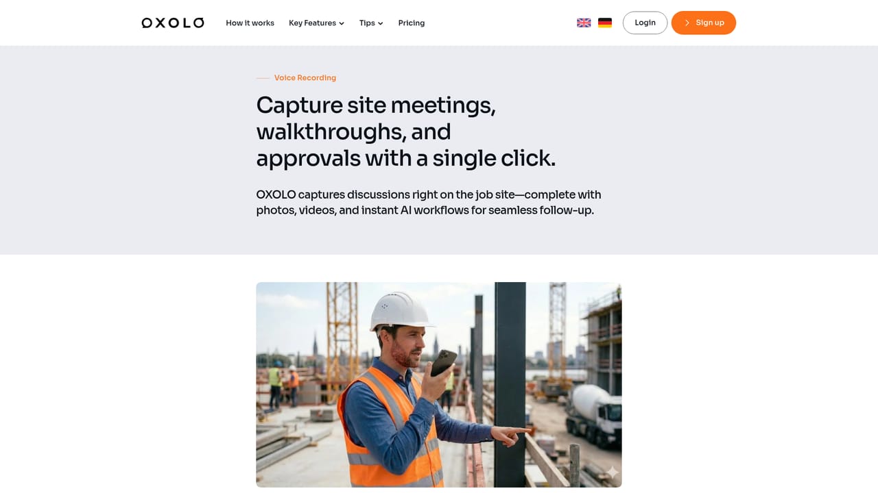 Oxolo — Record a voice note on site