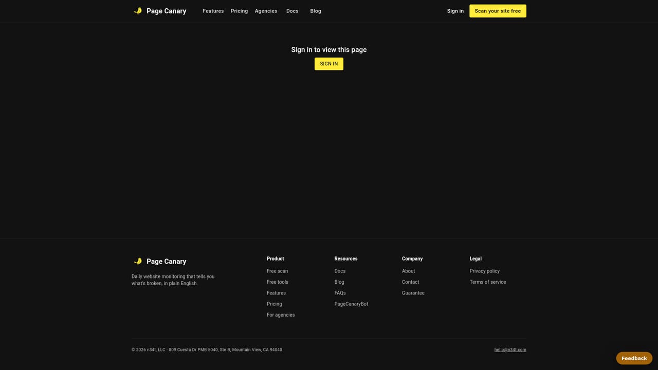 Page Canary — Add the site to your account