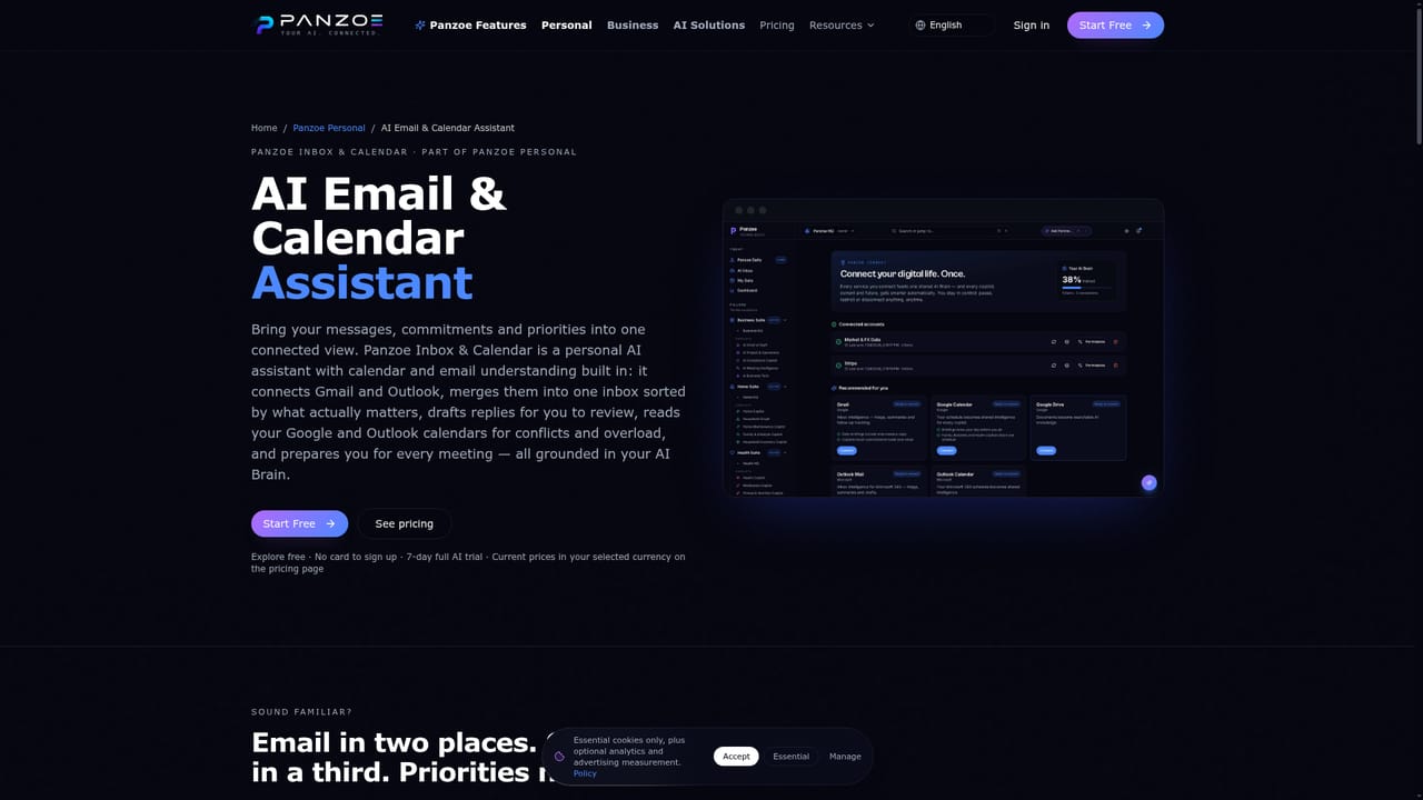 Panzoe — Connect calendar and email