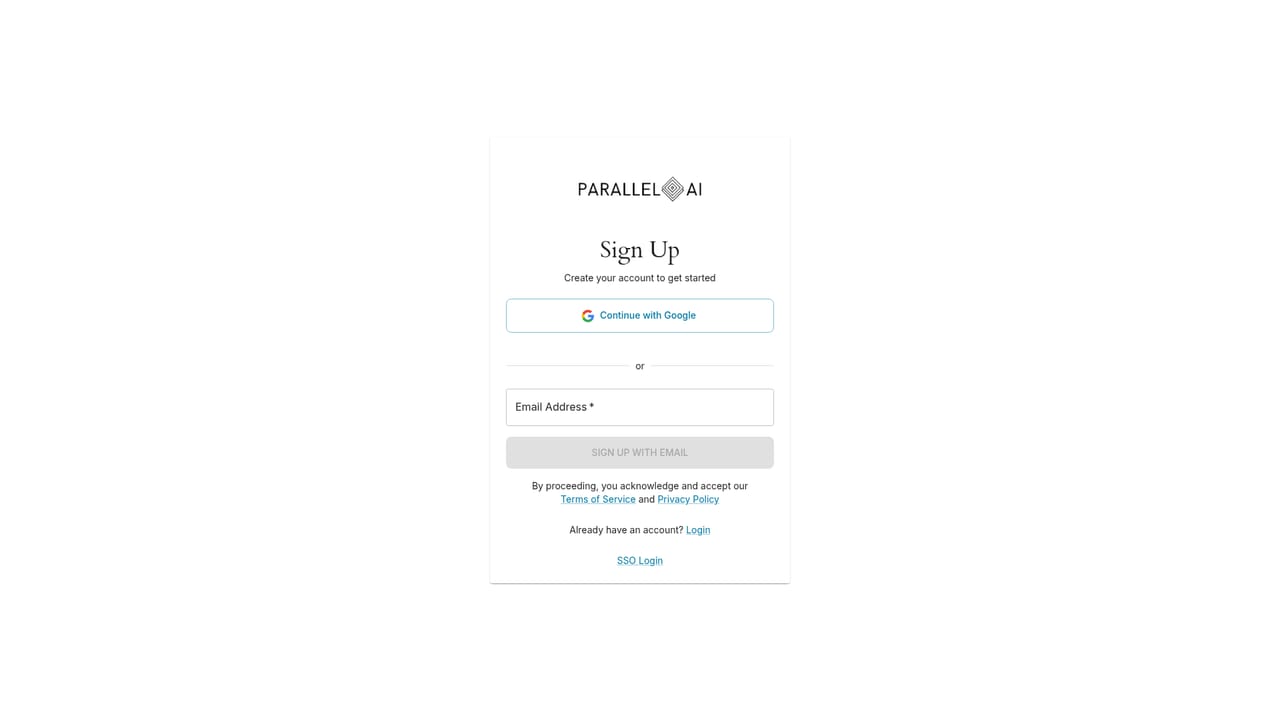 Parallel AI — Create your account and open the workspace