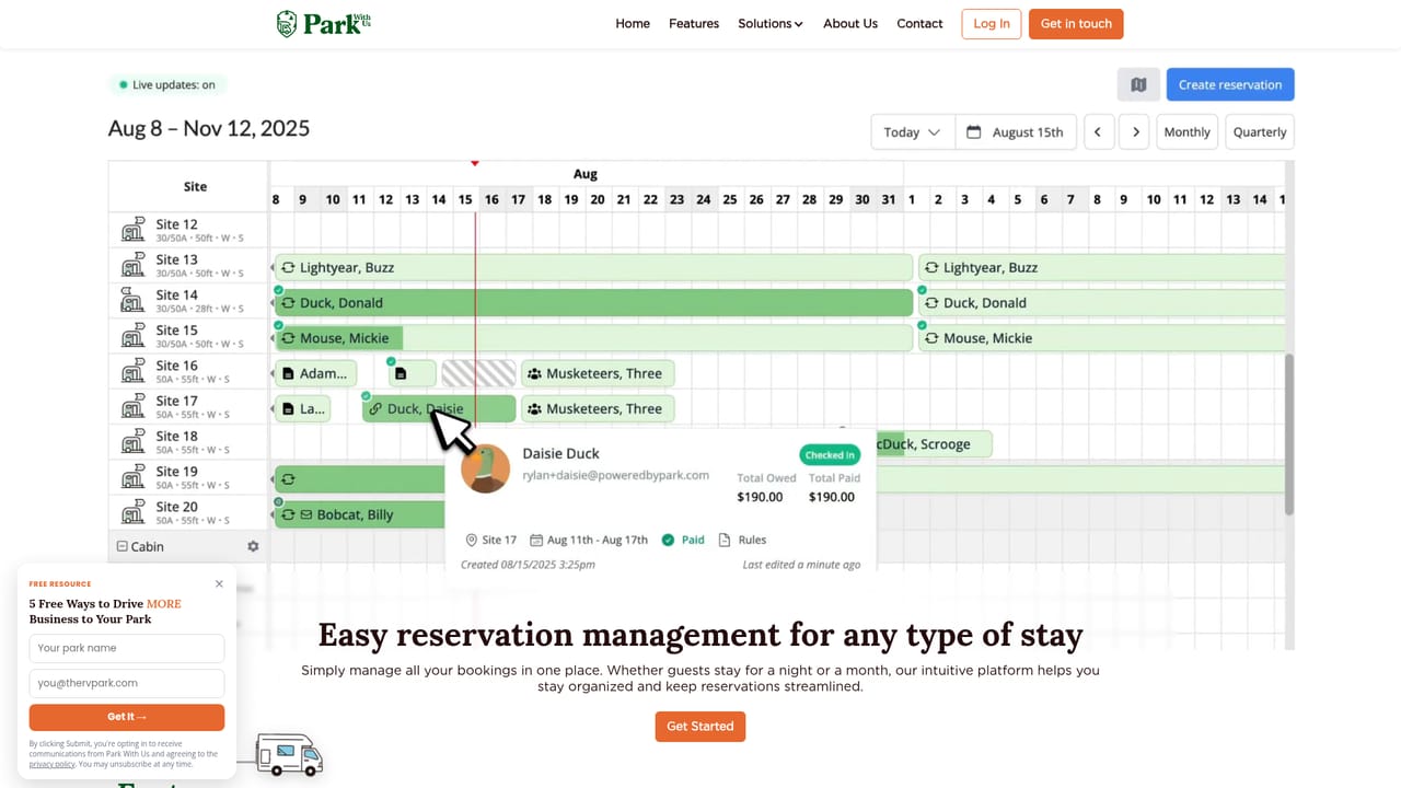 ParkWithUs — Manage reservations on the board