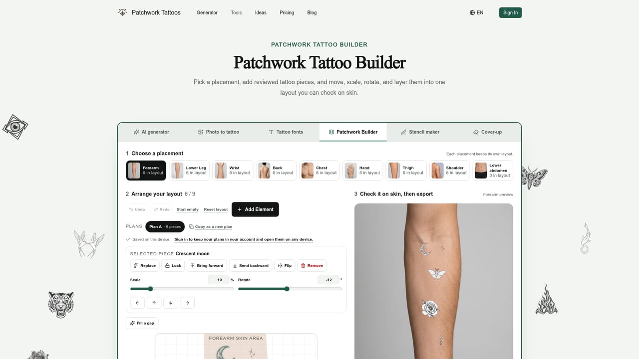 Patchwork Tattoos — Assemble a patchwork layout