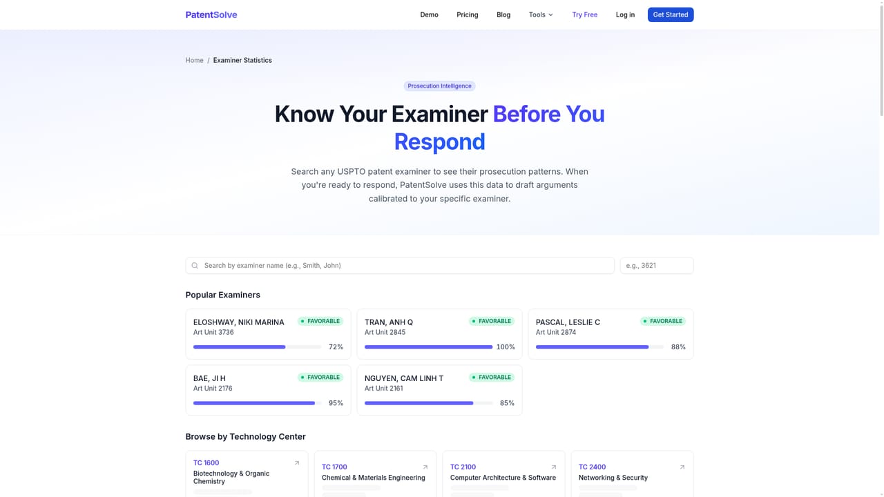 PatentSolve — Look up your examiner