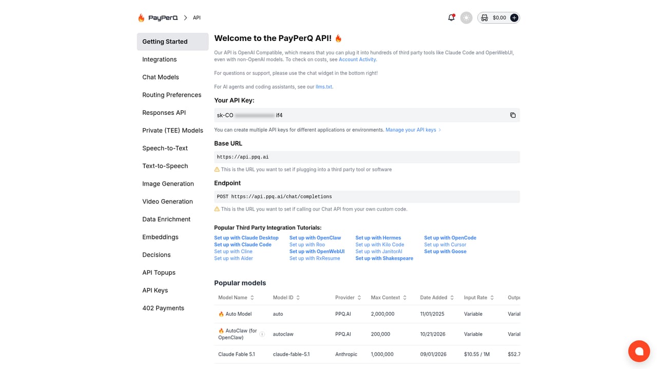 PayPerQ — Generate an API key and connect a tool