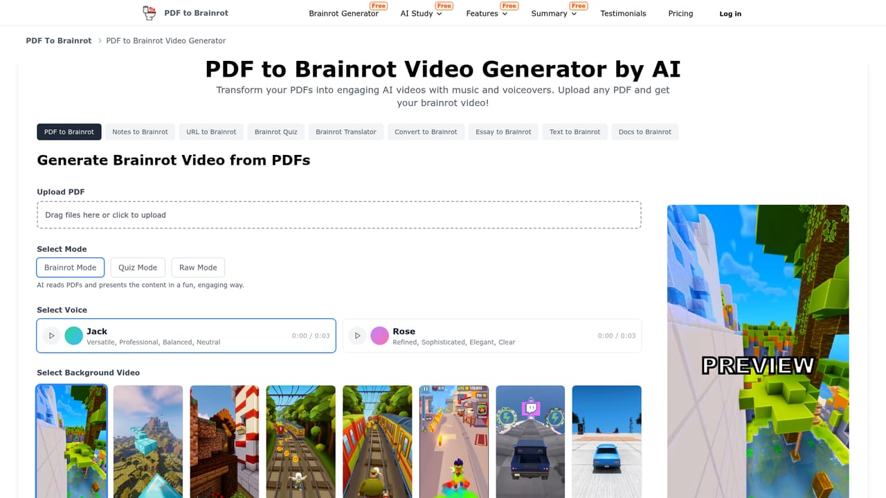 PDF To Brainrot AI — Open the generator