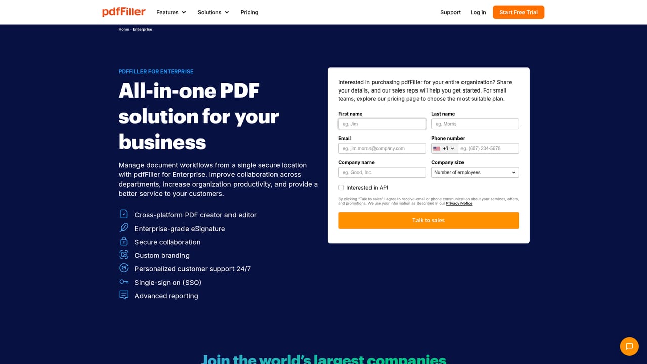 pdfFiller — Explore enterprise features
