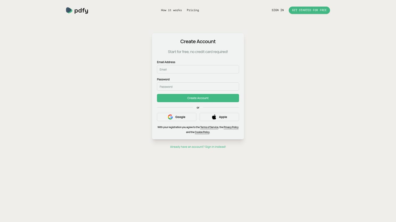 Pdfy — Create a free account