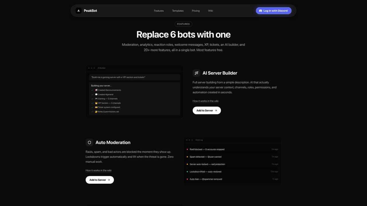 PeakBot — Generate channels, roles and permissions