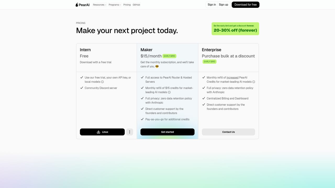 PearAI — Check plans and download the editor