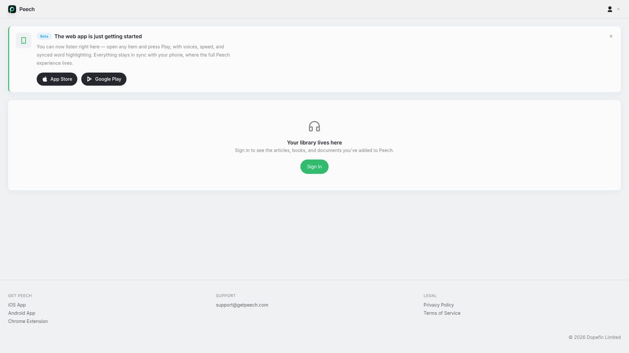 Peech App — Create an account and open the web app