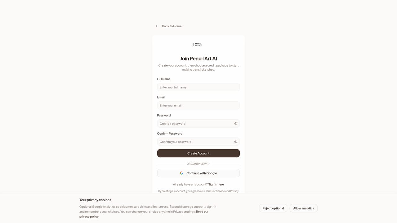 PencilArt — Create an account