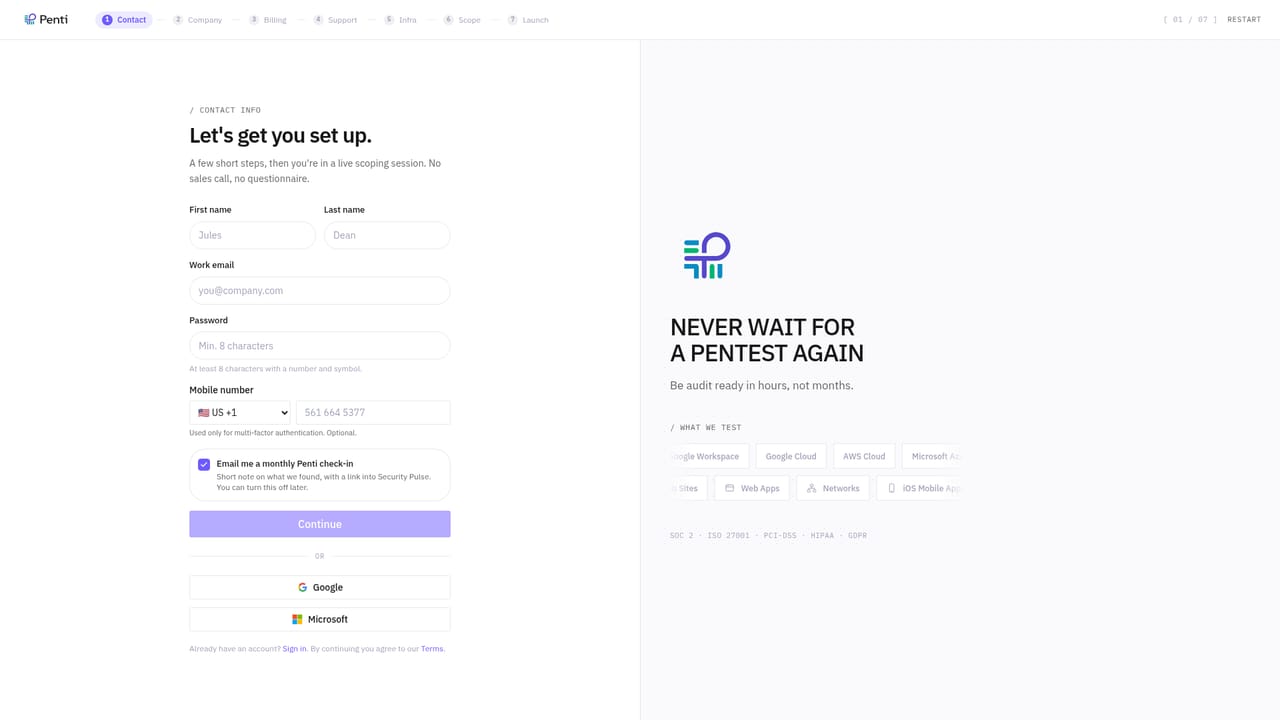 Penti — Work through get started onboarding