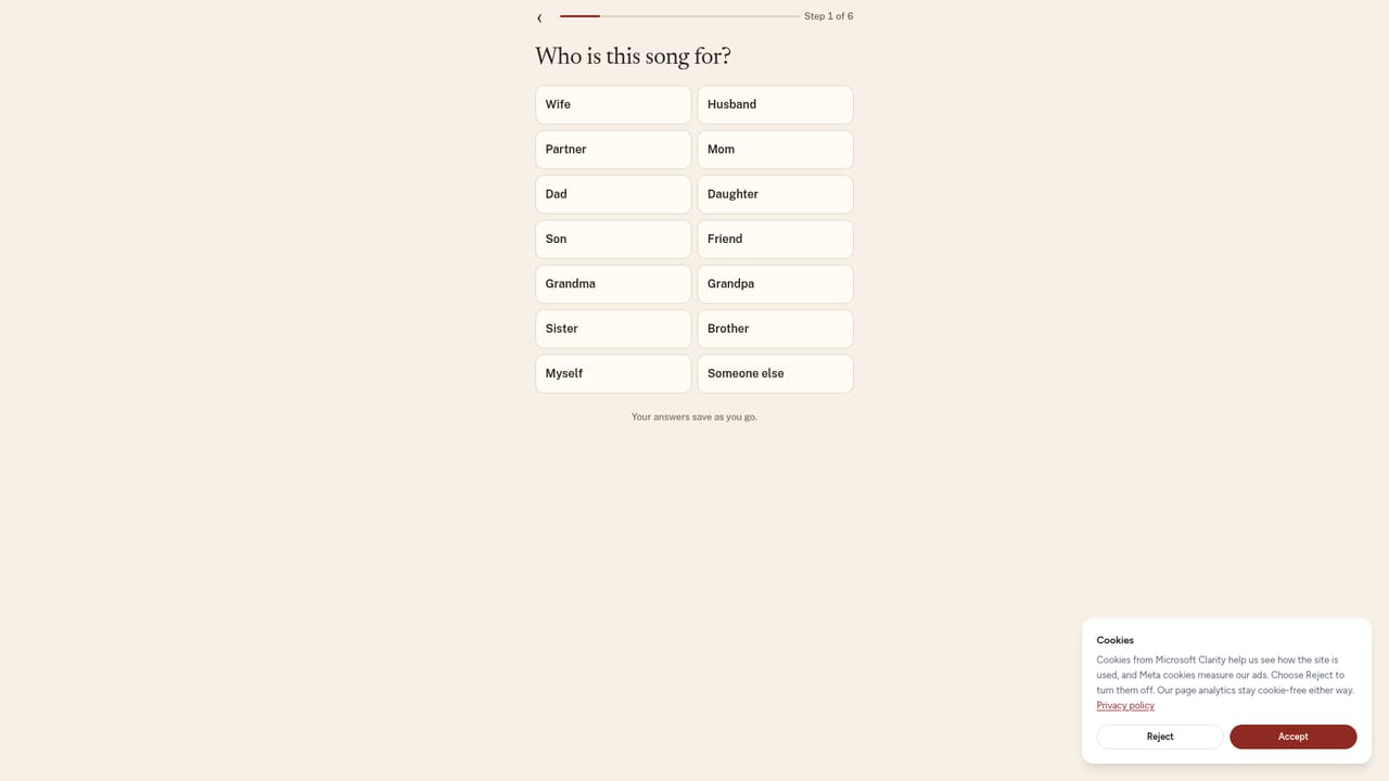 PersonalizedSong — Start the questionnaire