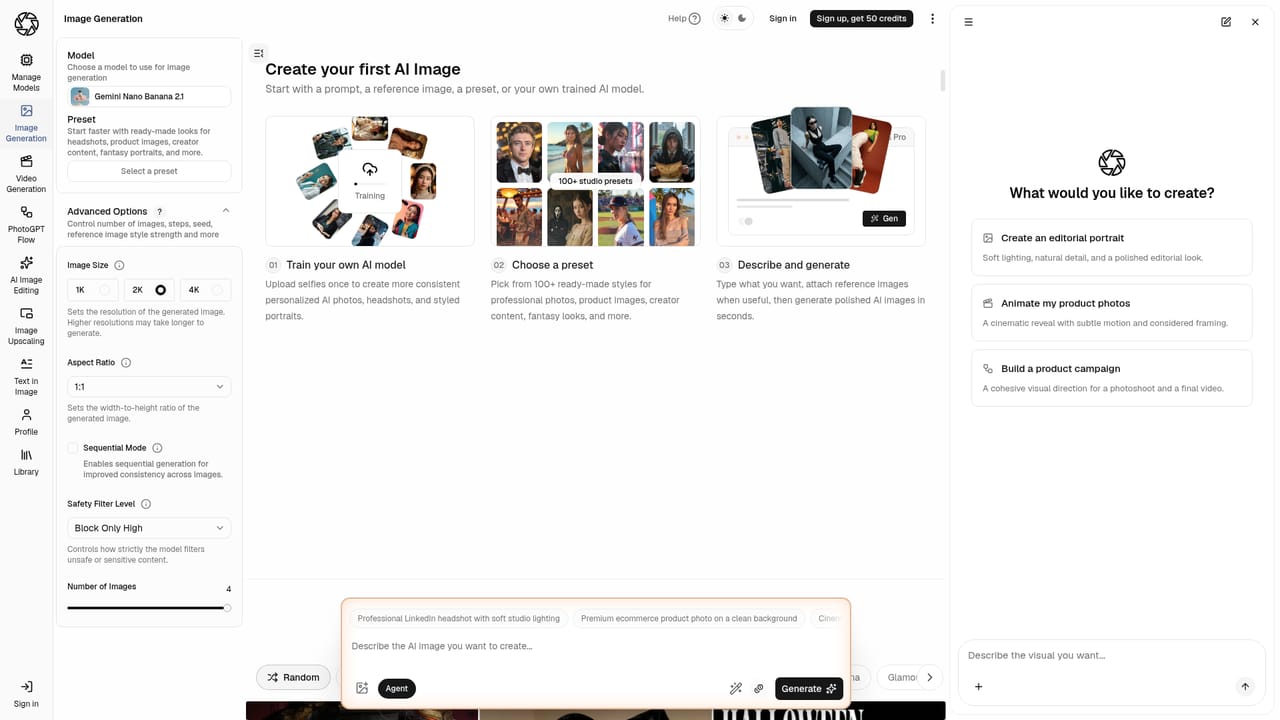 PhotoGPT — Start in the image generator