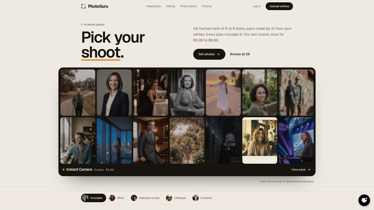 PhotoGuruAI — Pick a photo pack for the profile you are filling