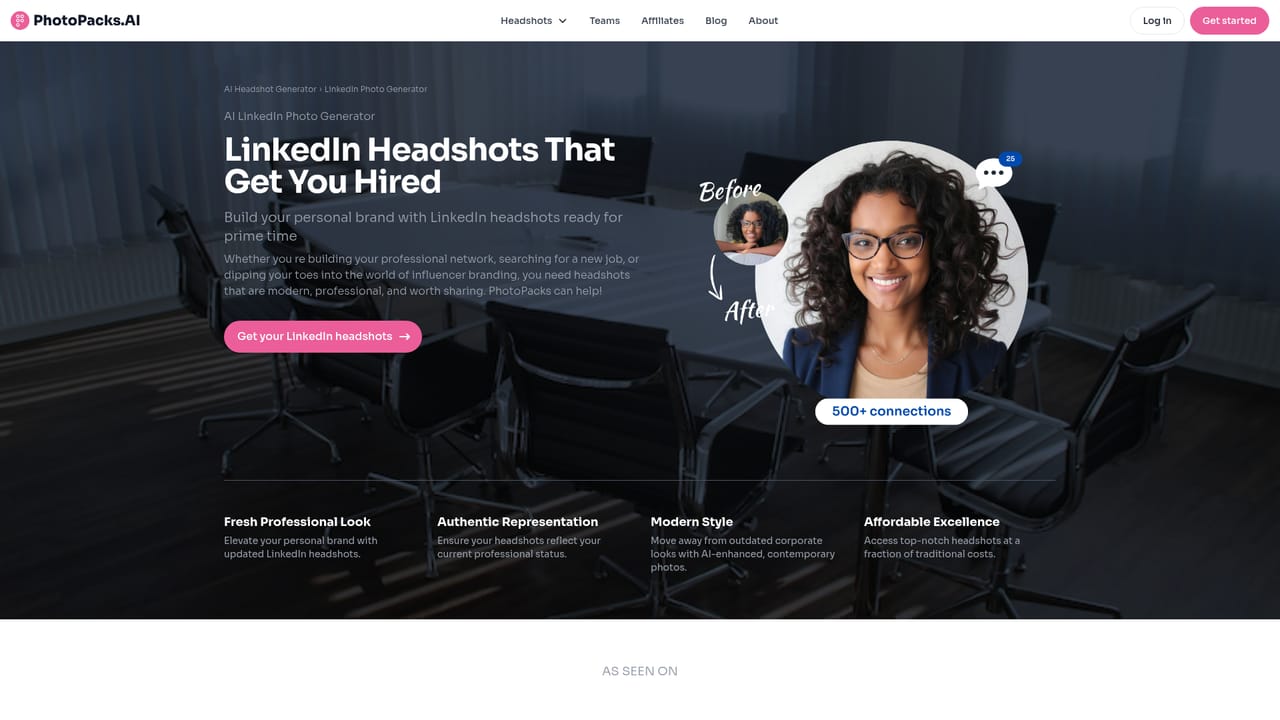 PhotoPacks.AI — Choose the headshot style that fits your goal
