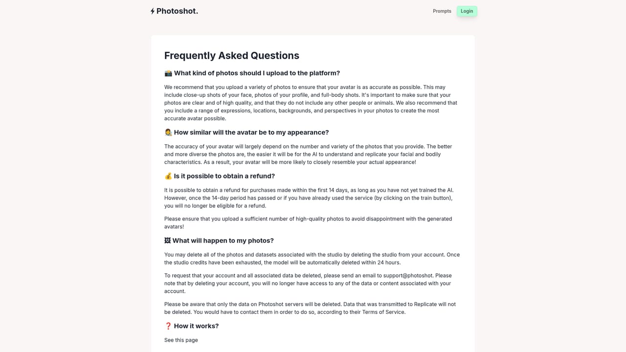 Photoshot AI Avatar Generator — Check the FAQ for limits and data questions