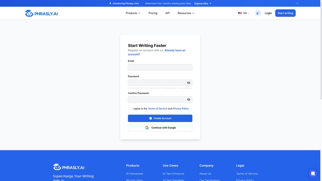 Phrasly — Create a free account