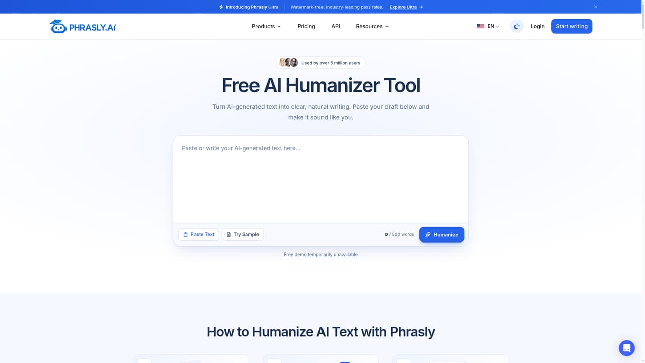 Phrasly — Rewrite a draft in the AI Humanizer