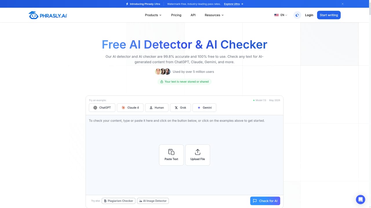 Phrasly — Scan the result with the AI Detector