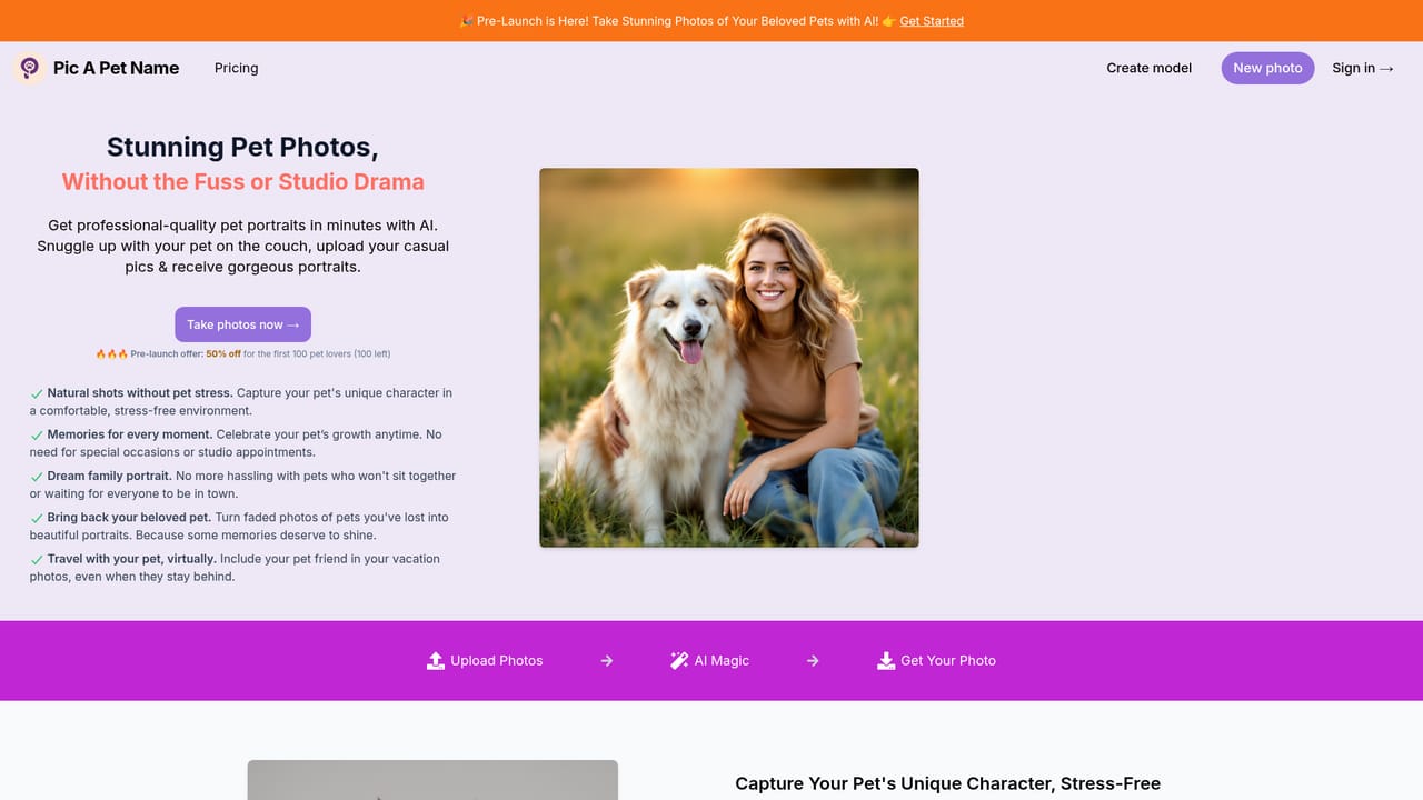 Pic A Pet Name — Upload a clear photo of your pet