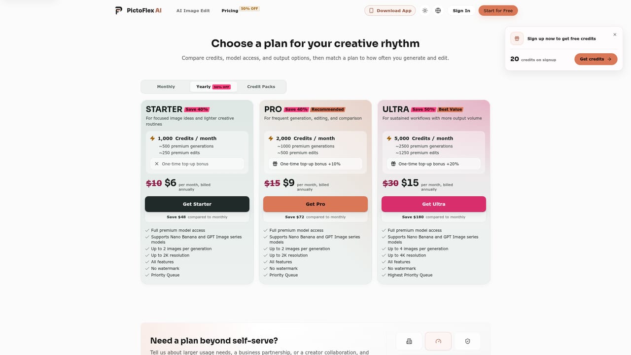 PictoFlex AI — Check plans before scaling usage