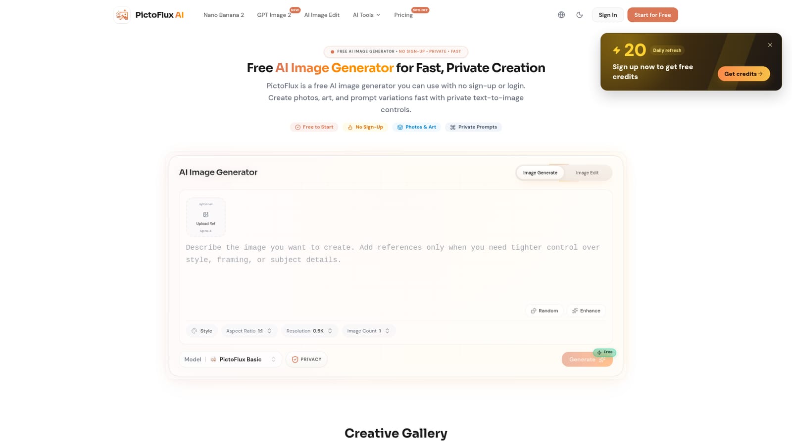 PictoFlux AI — Open PictoFlux and skip the signup