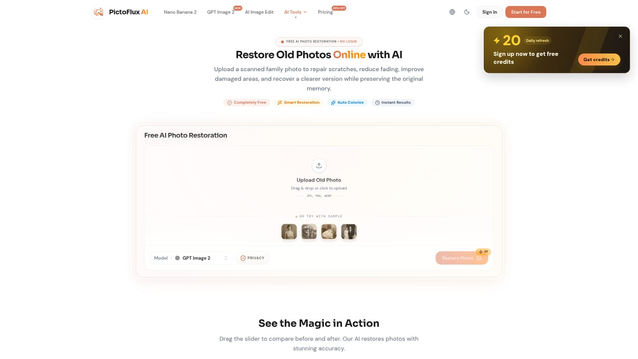 PictoFlux AI — Restore or finalize older photos