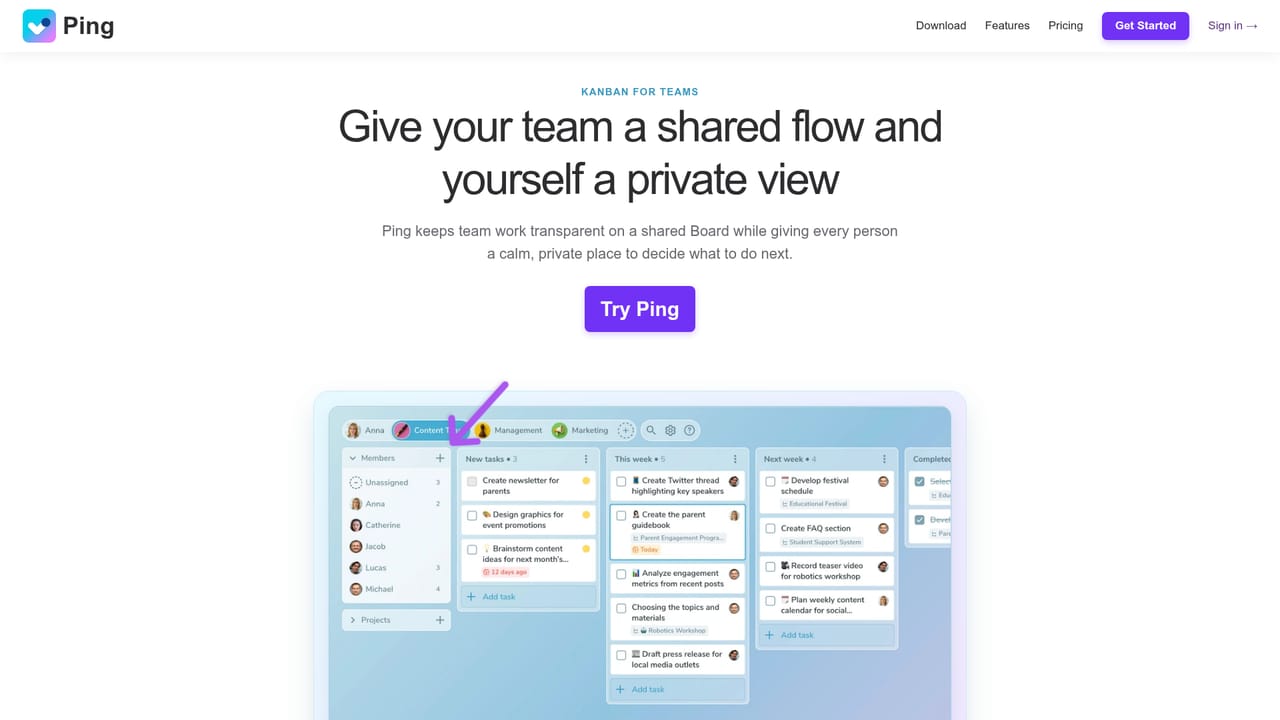 Ping — Set up shared Kanban boards for the team