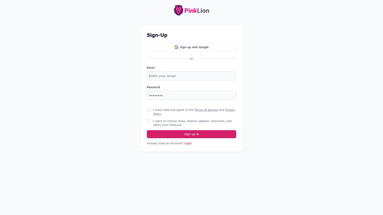 PinkLion — Create a free account