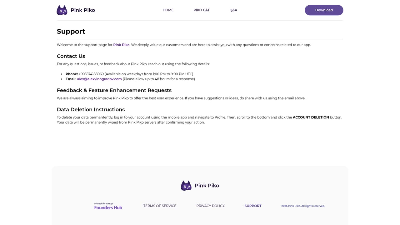 PinkPiko — Check the support page if something breaks