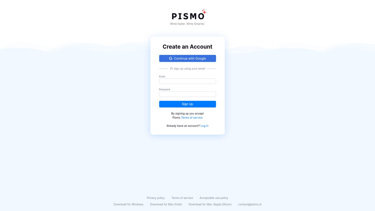 Pismo — Create an account and download the desktop app