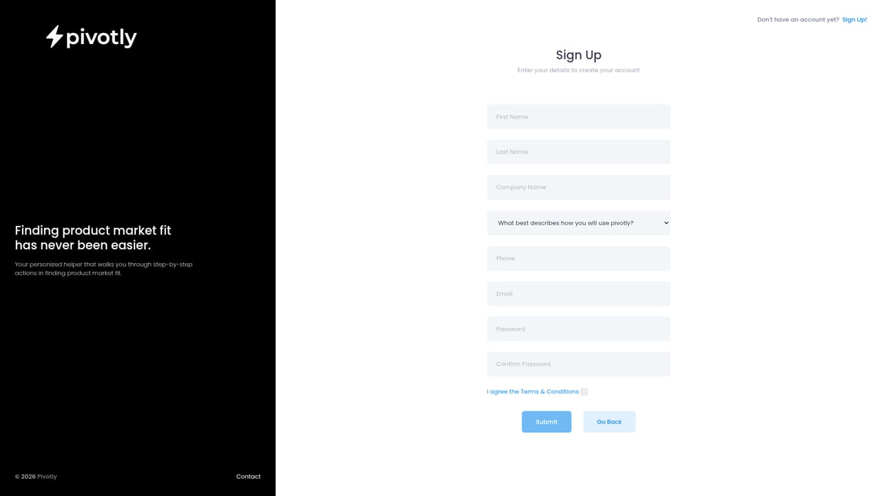 Pivotly — Create a Pivotly account