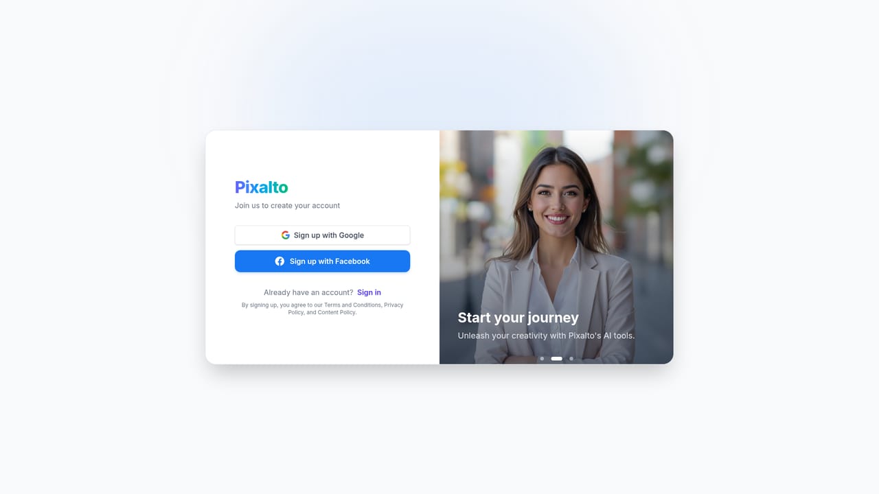 Pixalto — Create an account and claim the free credits
