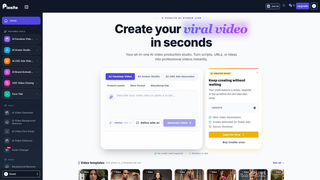 Pixalto — Open the dashboard and locate the Photo Enhancer