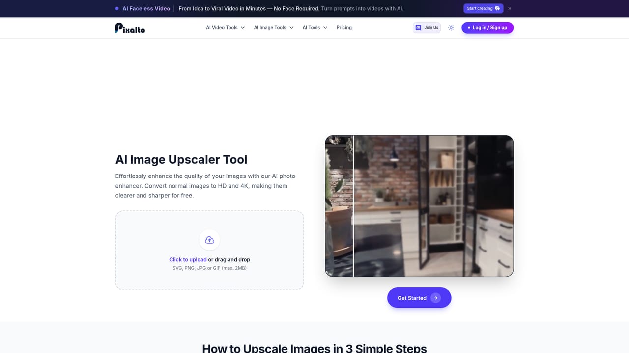 Pixalto — Upload the image to the upscaler