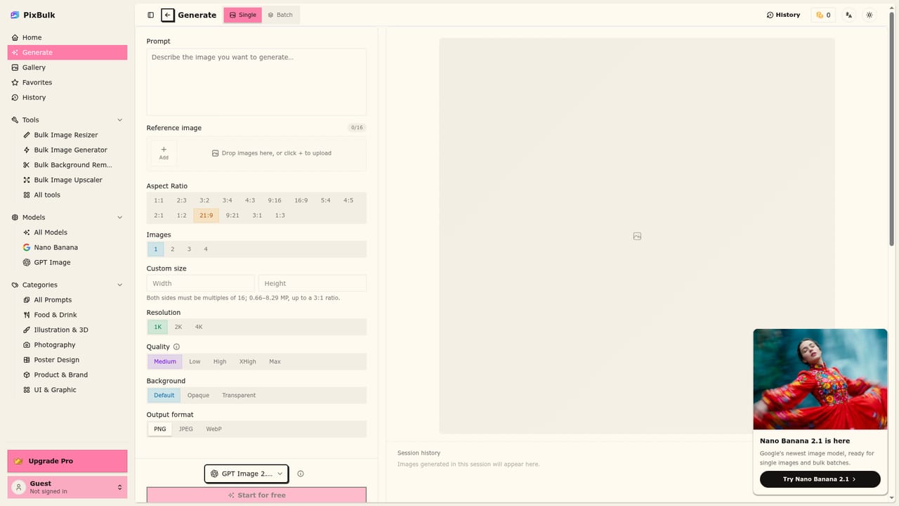 PixBulk — Launch the bulk generator