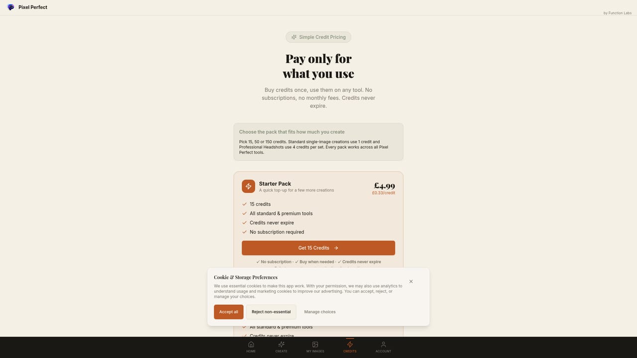 Pixel Perfect — Buy credits when needed
