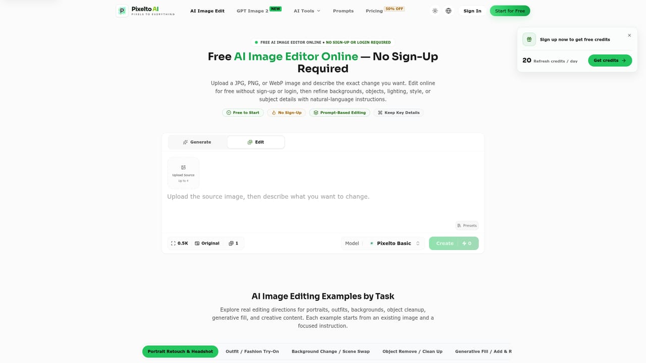 Pixelto AI — Edit or restore an existing image