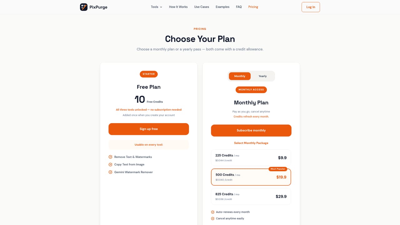 PixPurge — Upgrade when free credits run out