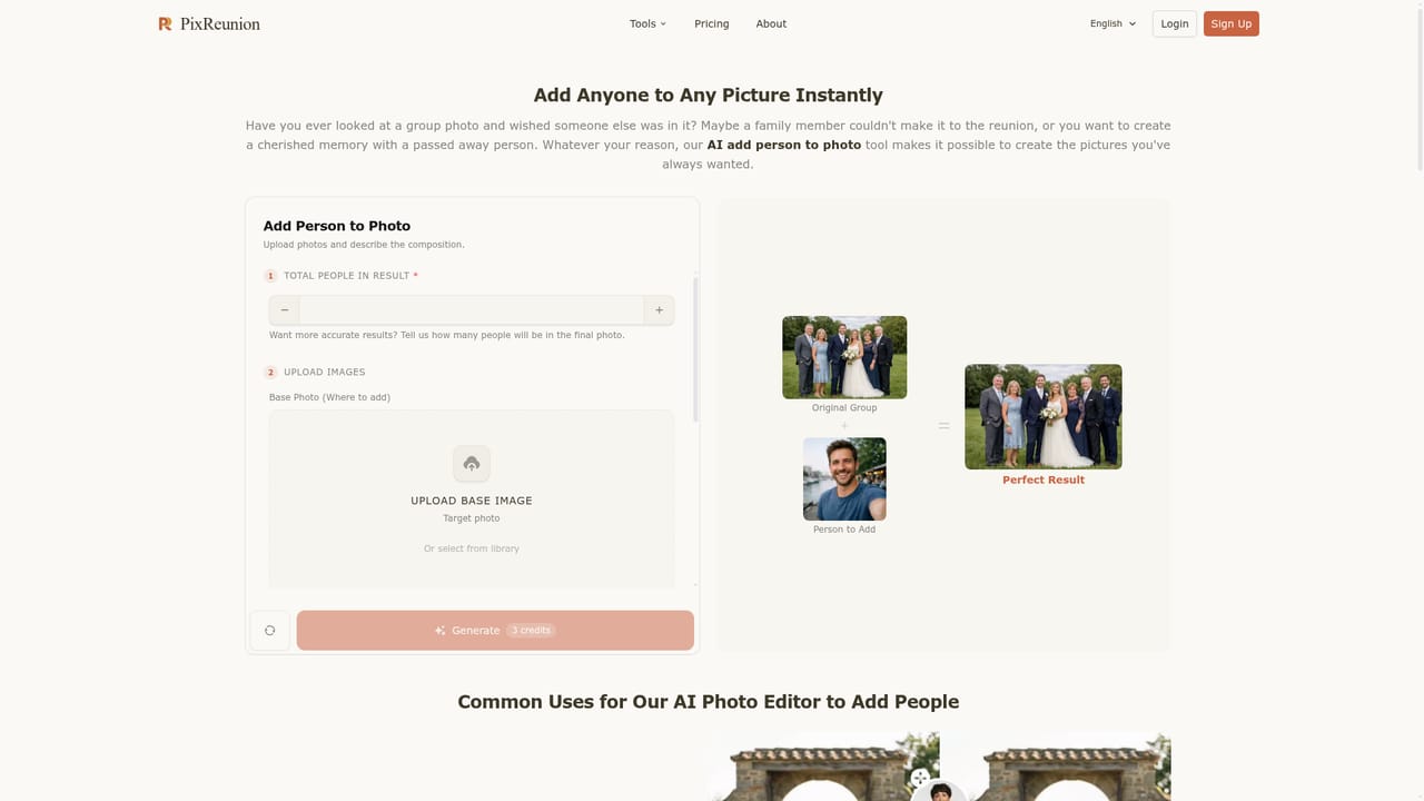 PixReunion — Add a missing person to a group shot