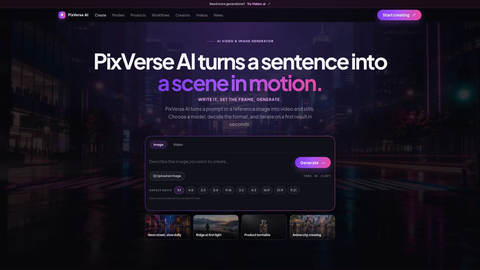 PixVerse AI — Choose image or video mode