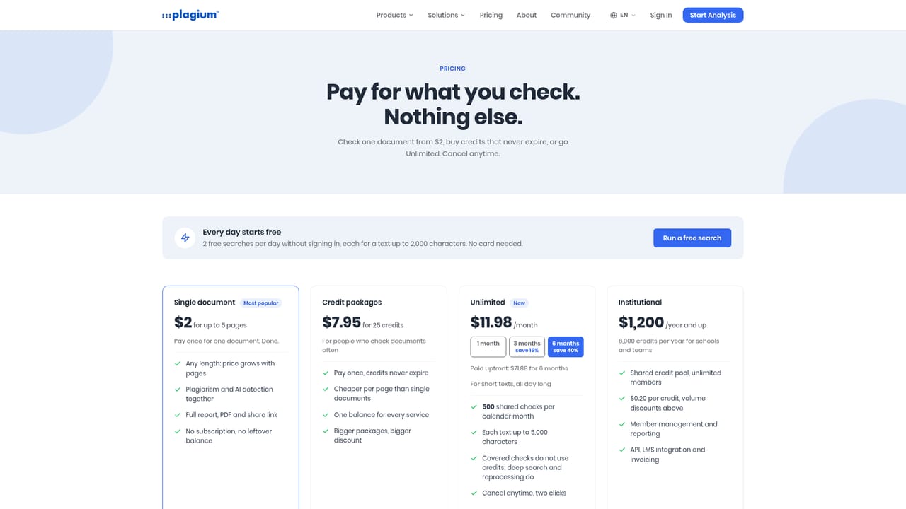 Plagium AI Detector — Pay only if the document needs more