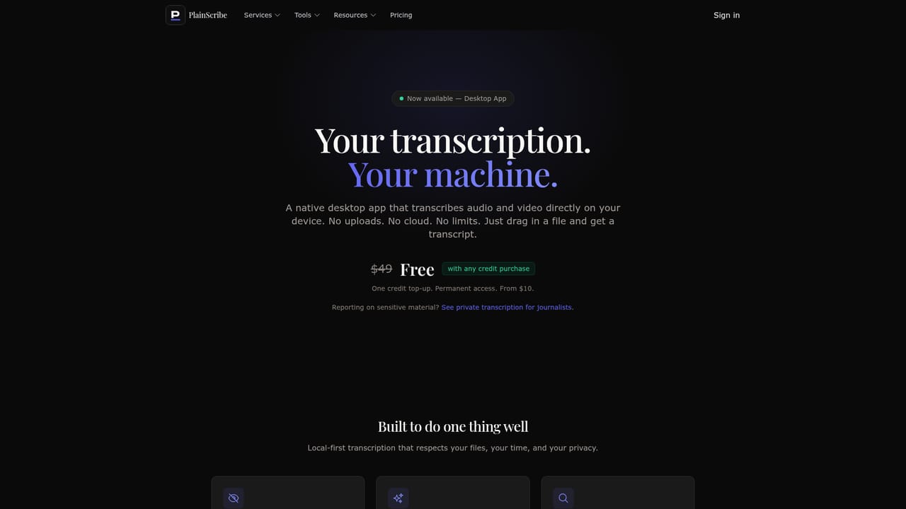 Plainscribe — Top up credits or switch to the desktop app