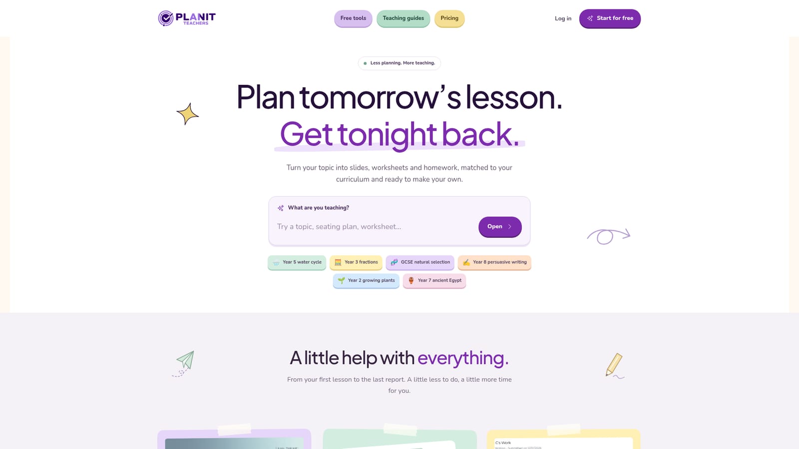 Planit Teachers — Enter your topic and year group