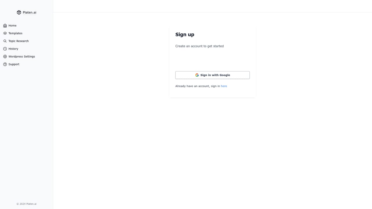 Platen — Create a free account