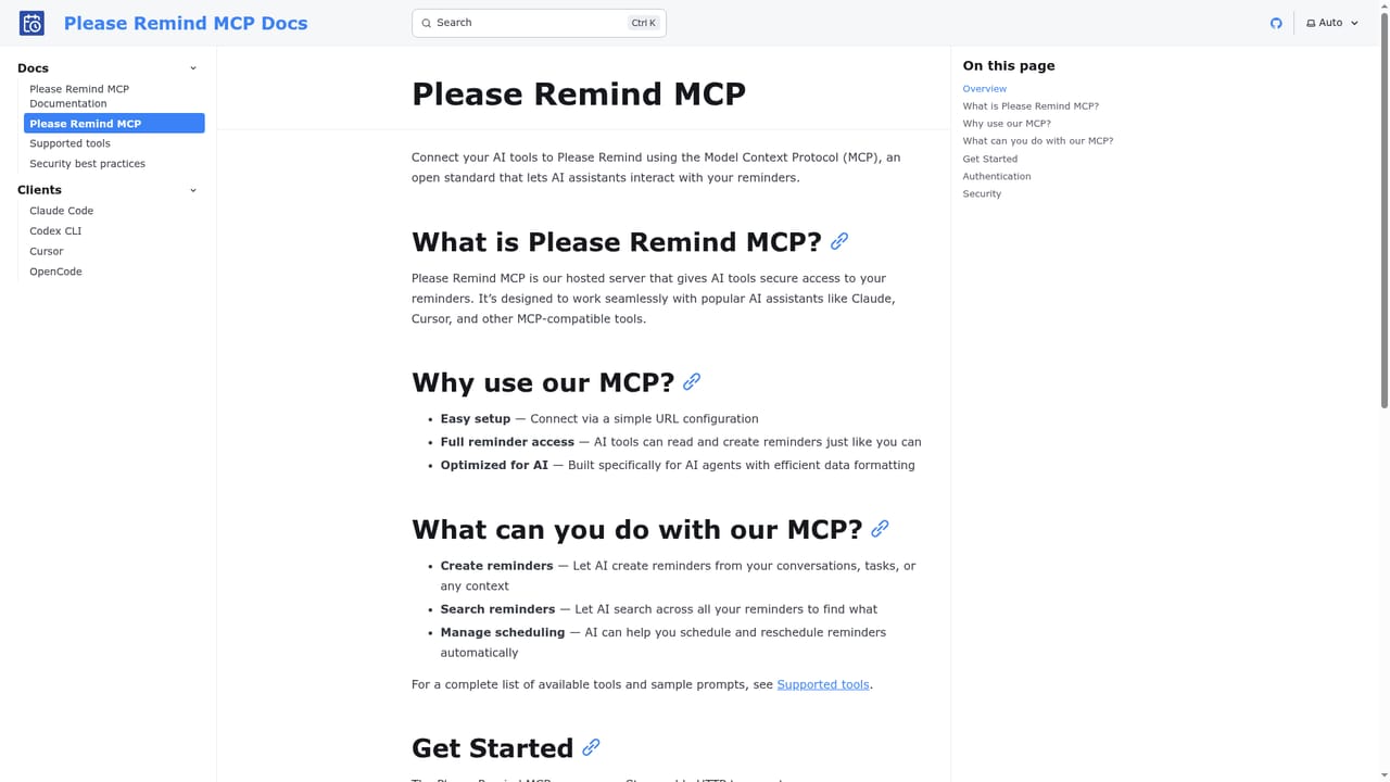 Please Remind — Connect an AI assistant through MCP