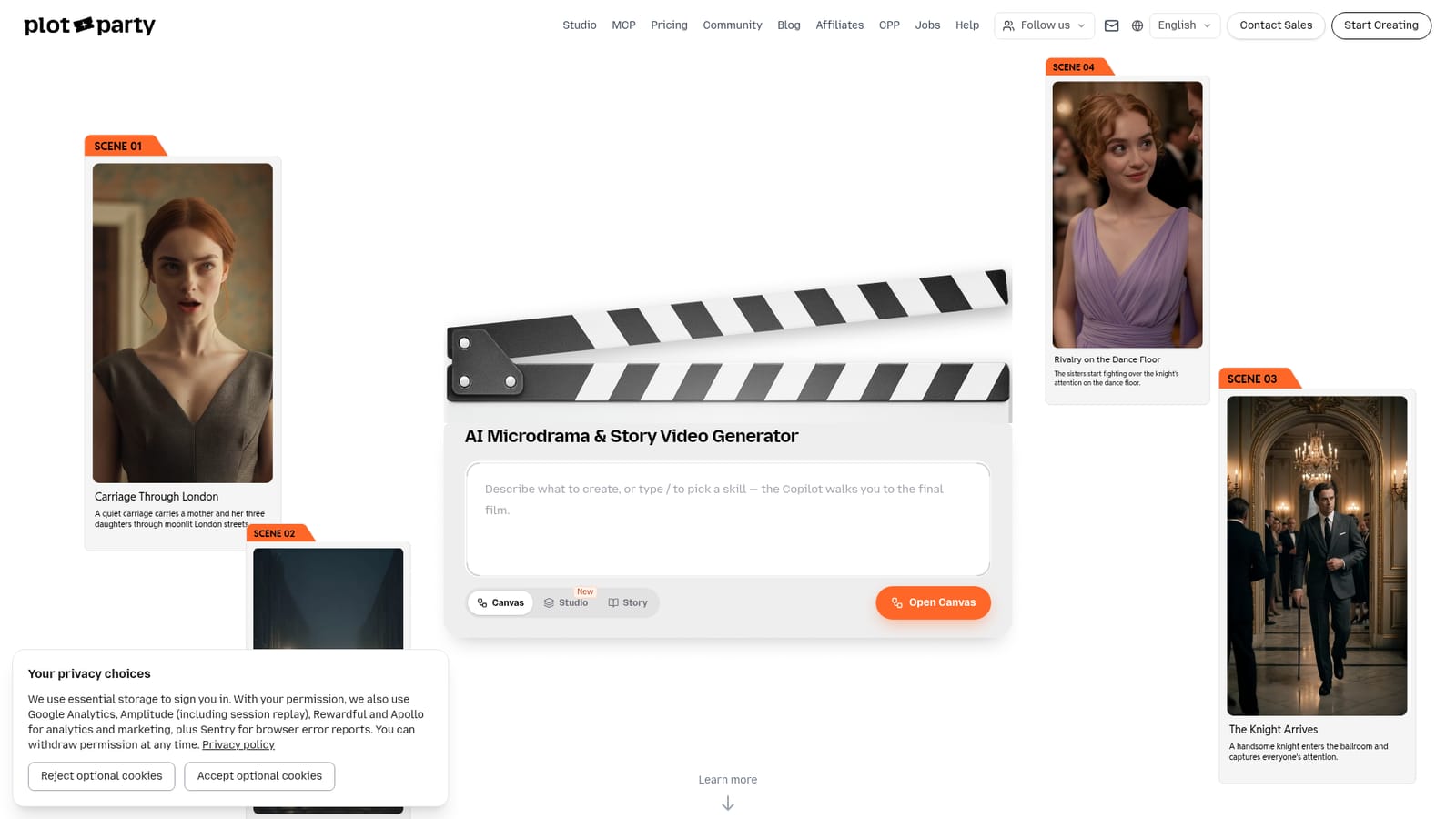 Plot Party — Open the site and start creating